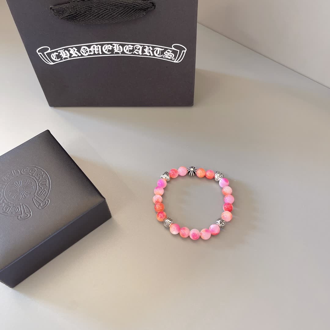 Chrome Hearts Chromecards Pink Agate Bracelet